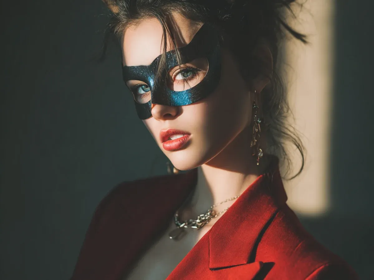 Seedream Pro sample: Woman in a blue glitter mask