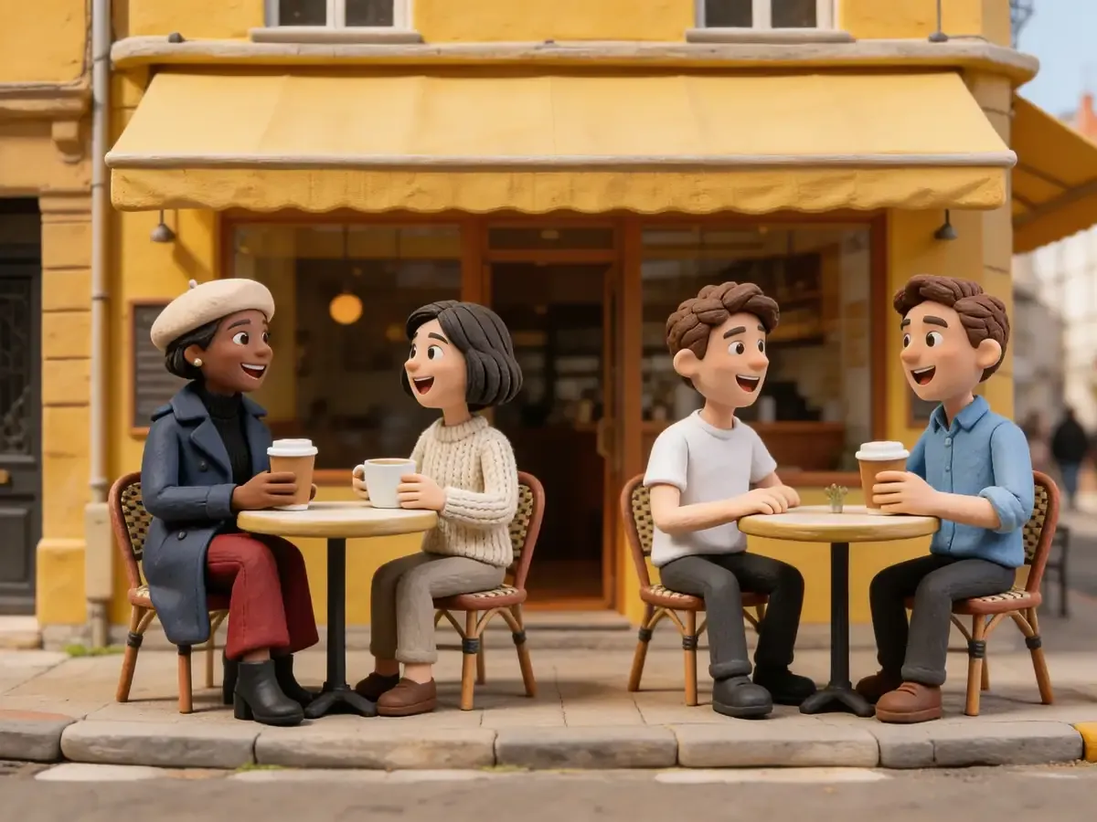 Seedream Pro sample: Clay characters at a cafe