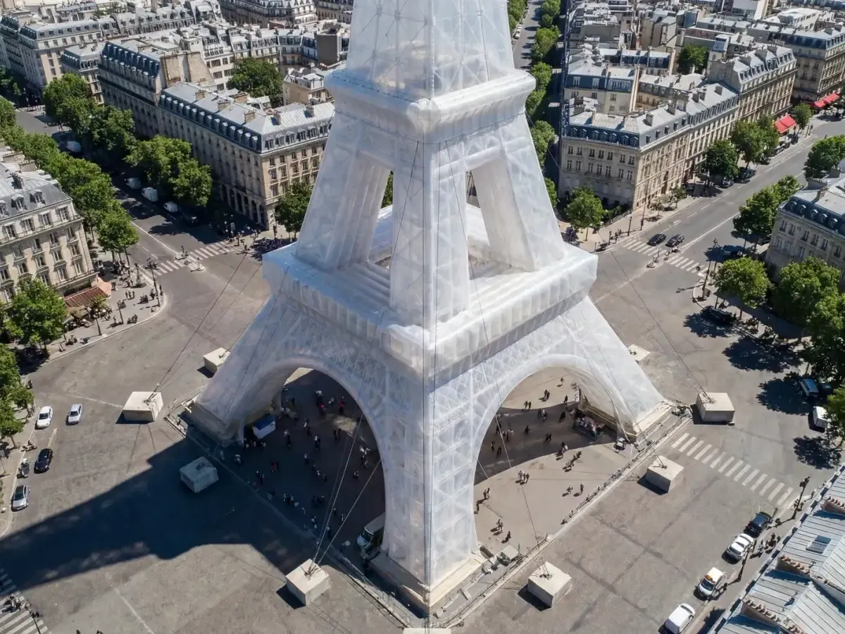 Seedream Pro sample: Eiffel Tower wrapped in fabric