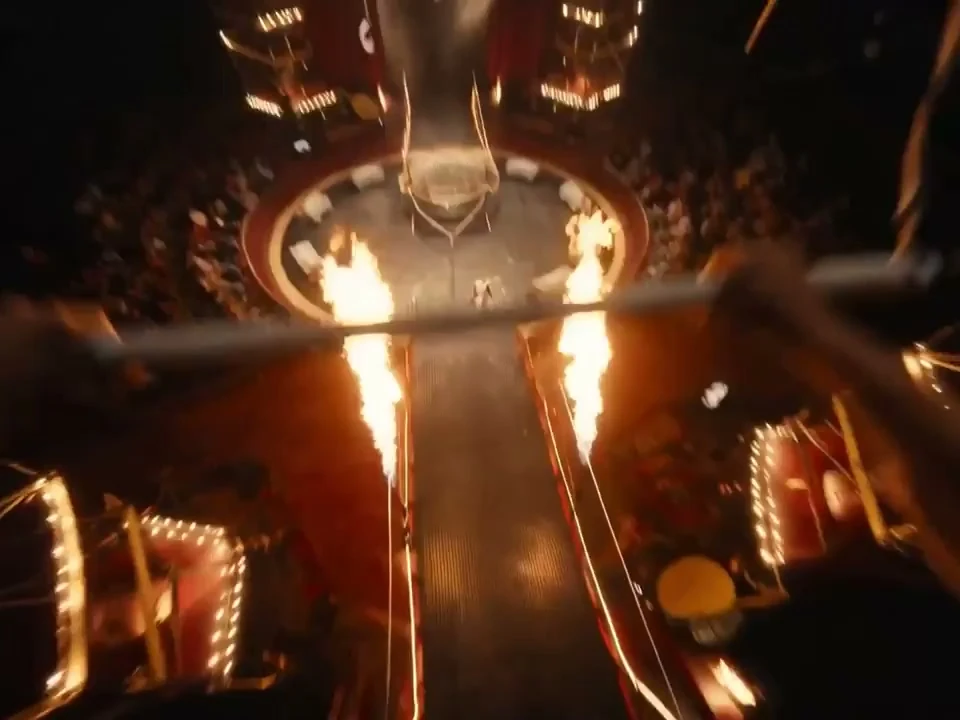 Seedream Pro Seedance clip: trapeze swing above fire